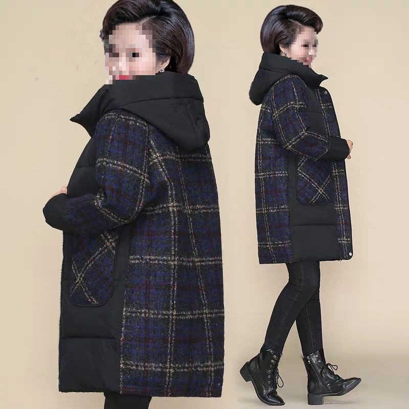 中老年棉衣女大码加厚中长款妈妈冬季棉服洋气连帽羽绒保暖棉袄