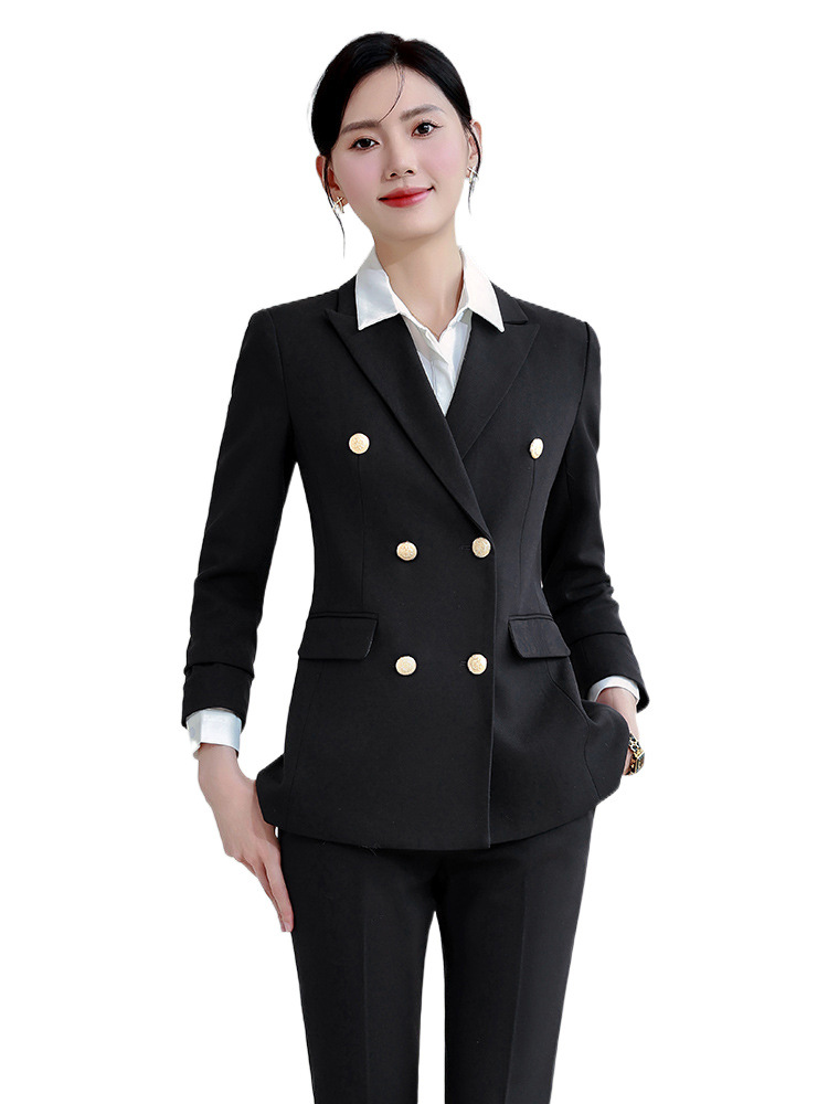 (2개) 전문 세트 여성을위한 고급 더블 브레스트 세트 간단하고 유능한 기질 호텔 매니저 직장 통근 작업복