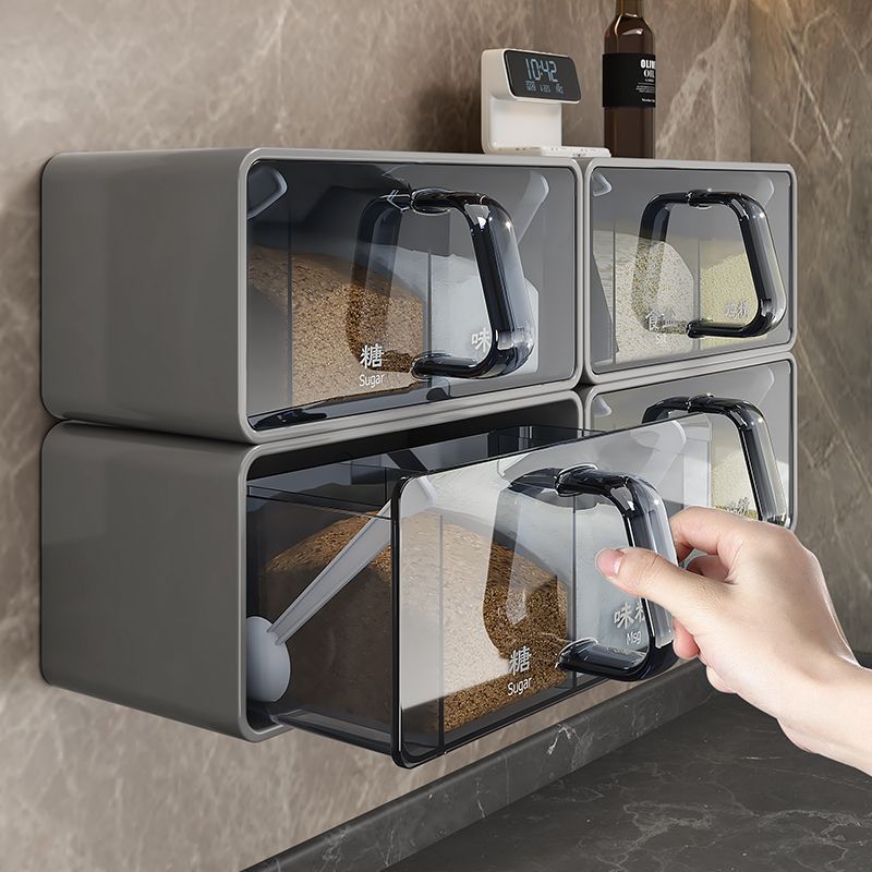 Caja de condimento de pared de cocina combinada con tanque de sal integrado de azúcar monosódico para uso doméstico caja de condimento a prueba de humedad de gran capacidad
