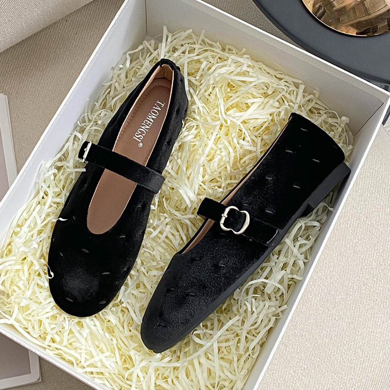 Giày búp bê nữ Mary Jane quai ngang mũi tròn đế bằng — Màu đen, Màu đỏ