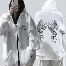2022跨境女裝拉鏈衛衣天使的翅膀印花連帽衫歐美街潮休閑hoodie