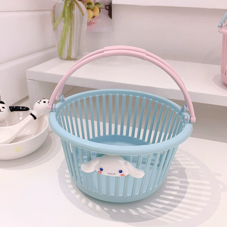 Cute Plastic Table Storage Basket, Handheld Cartoon Design, Small Desktop Organizer