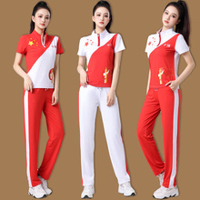 洛神广场舞服装新款套装春夏短袖上衣运动健身服团队舞蹈演出服女