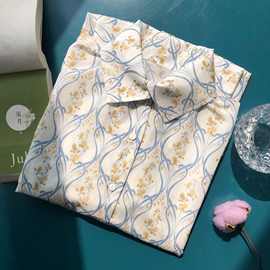 唯美治愈金铃兰印花 交叠翻领真丝棉宽松轻薄灯笼袖衬衫