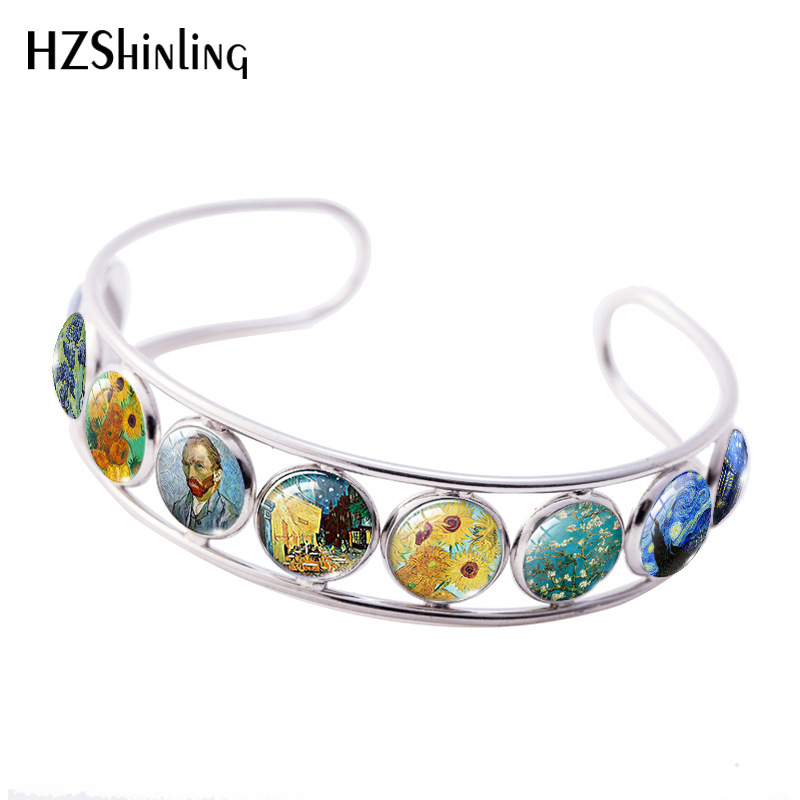Cross-Border 2023 Van Gogh Starry Night Cuff Bracelet Sunflower Bracelet Jade Almond Bloom Bracelet Handmade Jewelry