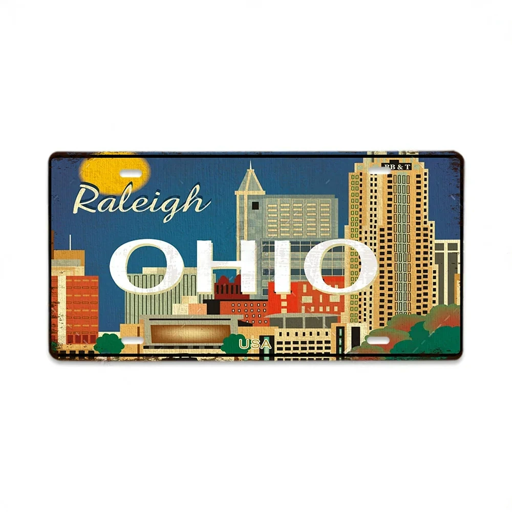 Cross-border license plate metal art aluminum plate painting creative American place name personalized English sign wall decorative painting