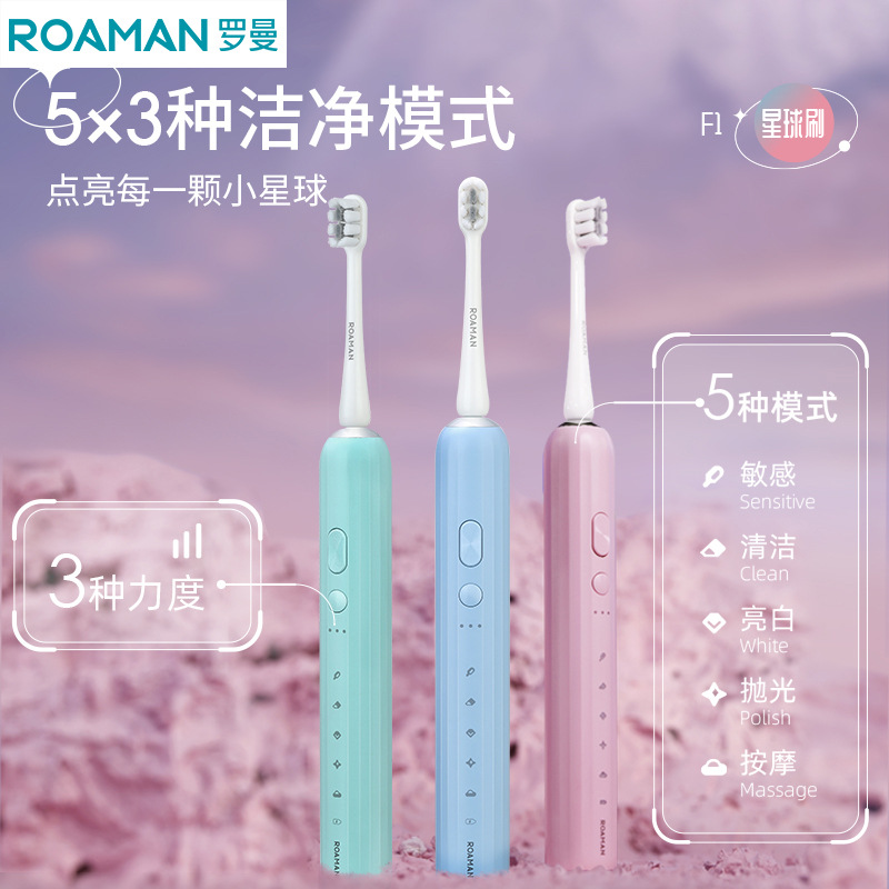 Roman Electric Toothbrush 15 Modes Cleaning Soft Bristles Gum Protection for Couples and Boyfriends Birthday Holiday Gift F1