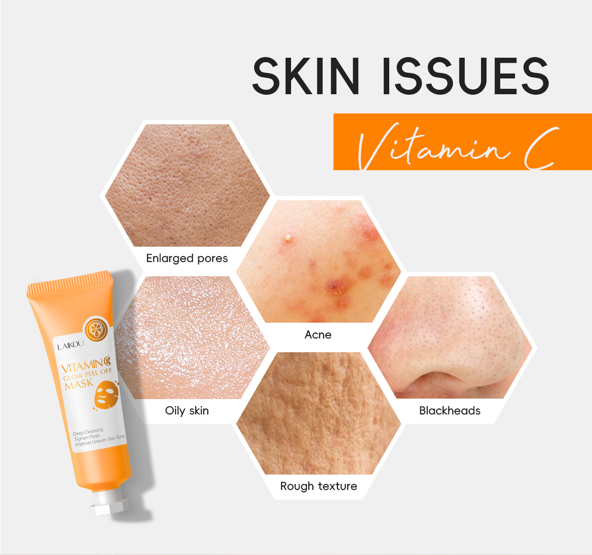 Cross-border LAIKOU Vitamin c peel-off Mask 50g(Tube) for pore cleansing, fda cosmetics manufacturer, in English stock undefined