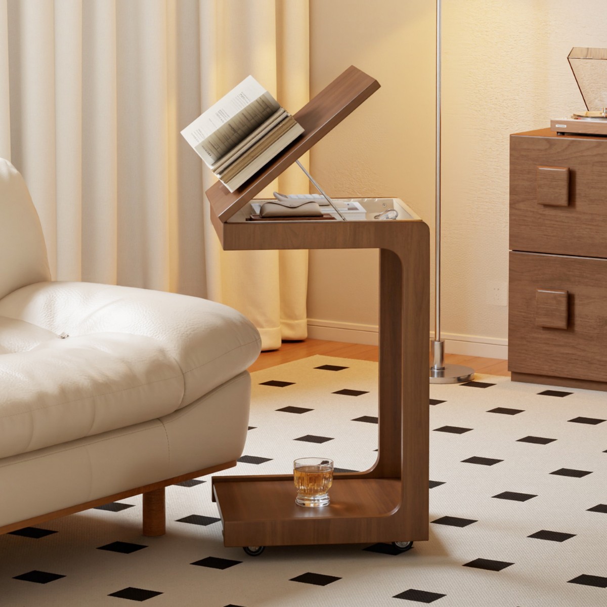 One-Piece Drop-Shipping Solid Wood Side Table, Movable Small Coffee Table, Side Table for Living Room and Bedroom, Multifunctional Convertible Bedside Table