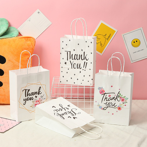 Cross-border new arrival gift bag, fashionable ins-style English birthday party, simple floral hand-carried kraft paper bag, manufacturer direct