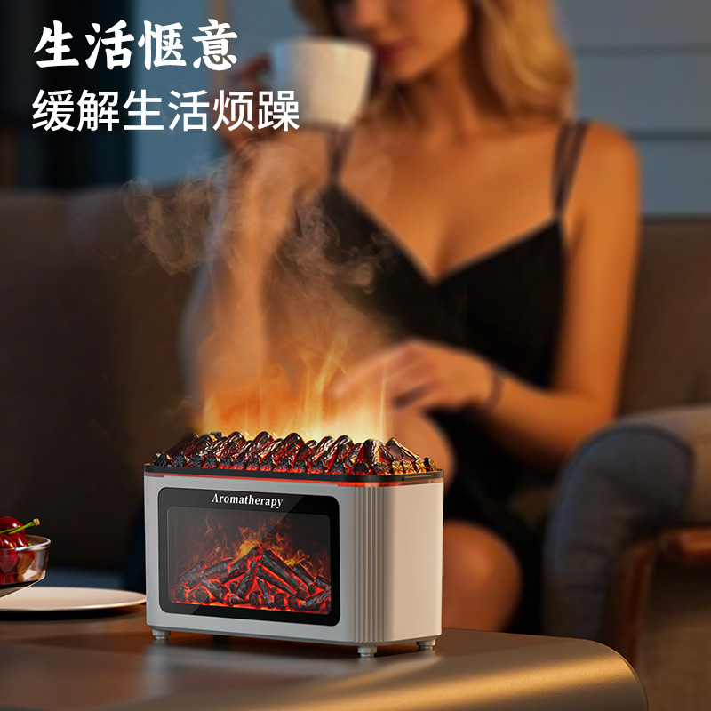 跨境新款仿真壁炉火焰香薰机七彩氛围灯家用桌面大雾量小型香薰机