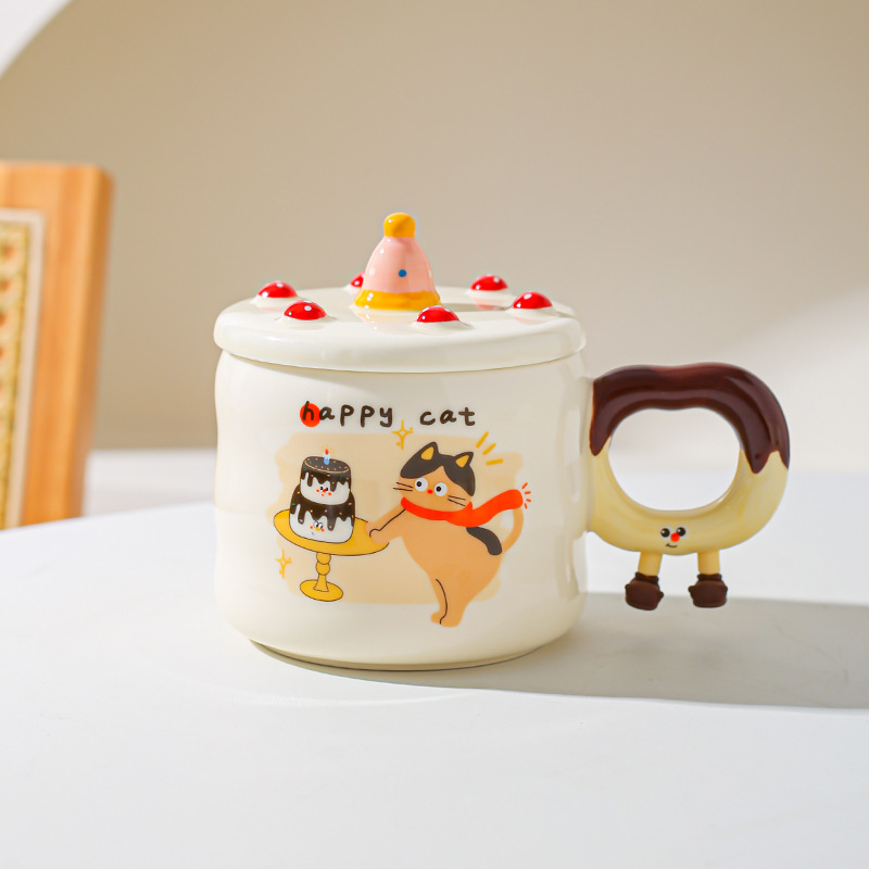 Creativo encantador de dibujos animados taza de pastel de cumpleaños taza de cerámica taza de regalo taza de café casera taza de agua taza de pareja