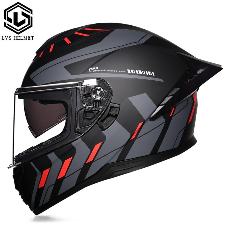 Casco integral transfronterizo DOT de la versión mejorada de LVS con doble lente para hombres, casco de seguridad universal para todas las estaciones para motociclistas femeninas, casco de motocicleta con doble lente.
