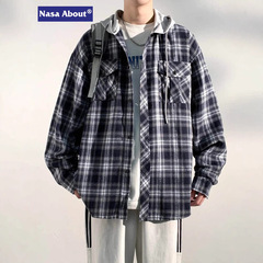 NASA長袖シャツ男春と秋のファッションスーツのジャケットのごろつきが格好いいカジュアルな服の格子シャツのコートです。