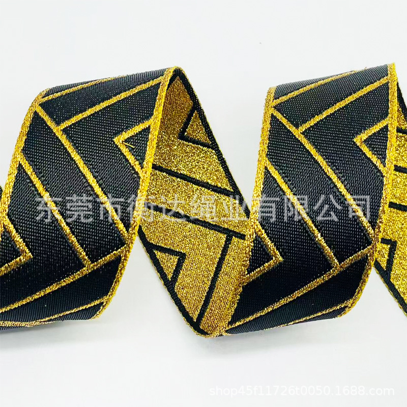Fábrica personalizada brillante oro y plata cebolla poliéster imitación de nylon jacquard cinta de tela bolsa cinturón accesorios de ropa cinta