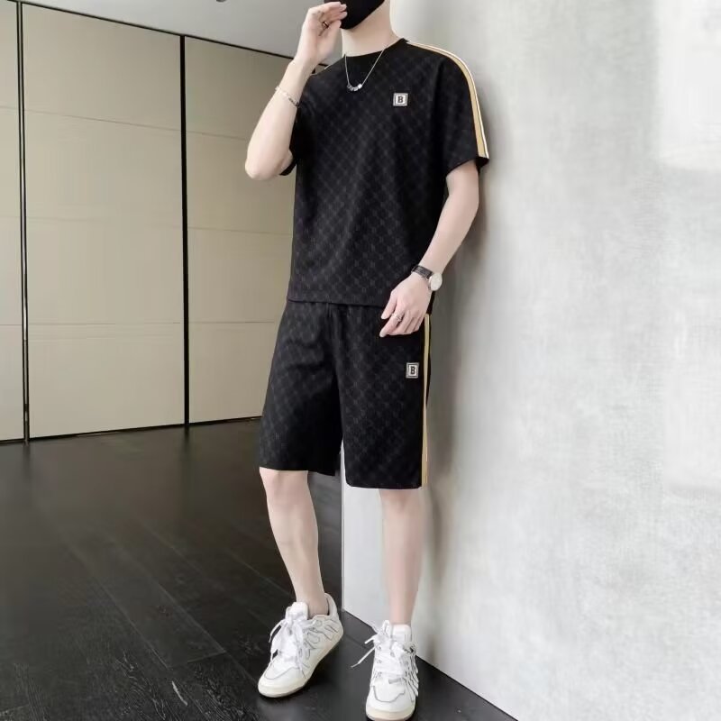 Camisa menos ropa traje de ropa deportiva verano para hombres camiseta de manga corta jersey de baloncesto pantalones cortos casuales de dos piezas tendencia coreana