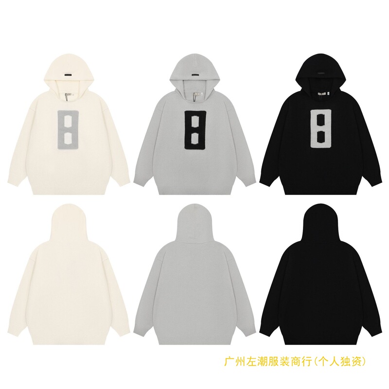 25 Cross-Border European and American Trendy Brand Fog Multi-Thread Essentials Jacquard 8-Piece Hooded Knitted Sweater for Men and Women High Street Sweater