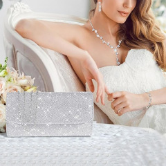 New Version European and American Bride High-End Luxury Suite, Cold Silver Personality Necklace Earrings Bracelet Evening Dress Bag Accessory