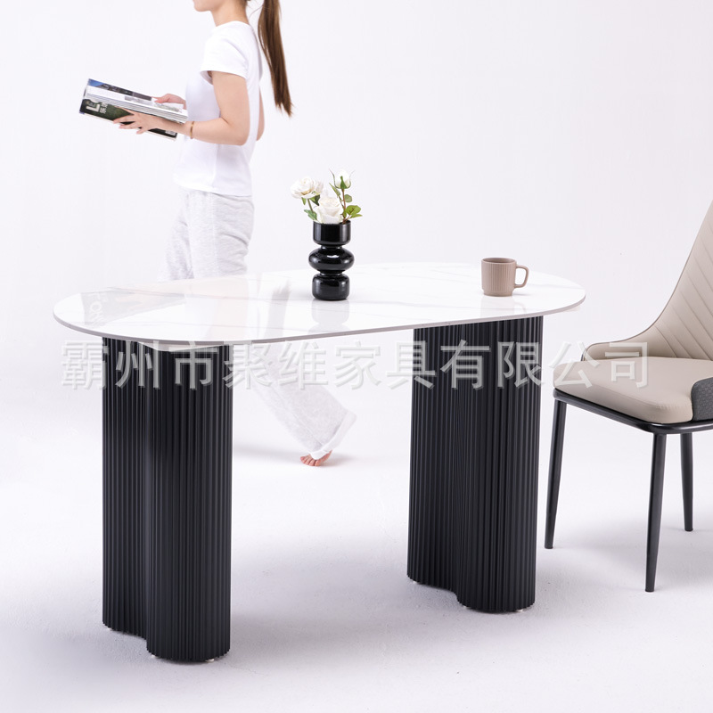 Mesa de comedor moderna y simple de tabla de roca casera estilo medieval nueva mesa de comedor casera hermosa mesa de piernas de maní
