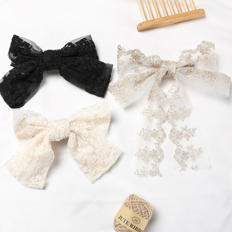 Korean Style Lace Bow Hairpin Embroidered Sweet Elegant Fairy Ribbon Spring Clip Internet Celebrity Girl's Headwear Top Clip_voghion.com