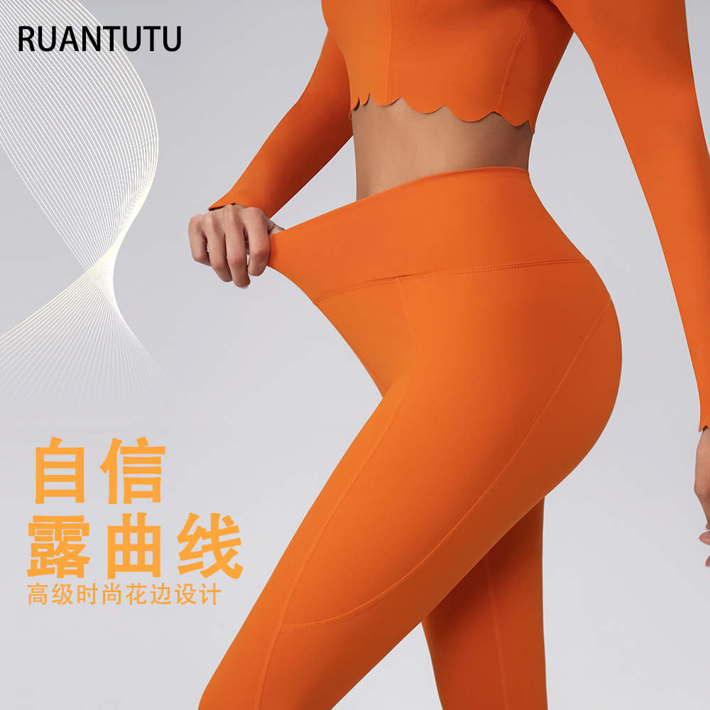 Europeos y estadounidenses un hombro trajes de yoga set top con cojín de pecho bra deportivo encaje pequeño hombro cortado mangas largas mujeres