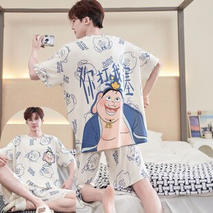 Summer pijama, thin shorts, cartoon cute set, with short sleeve, for teenagers, oversize