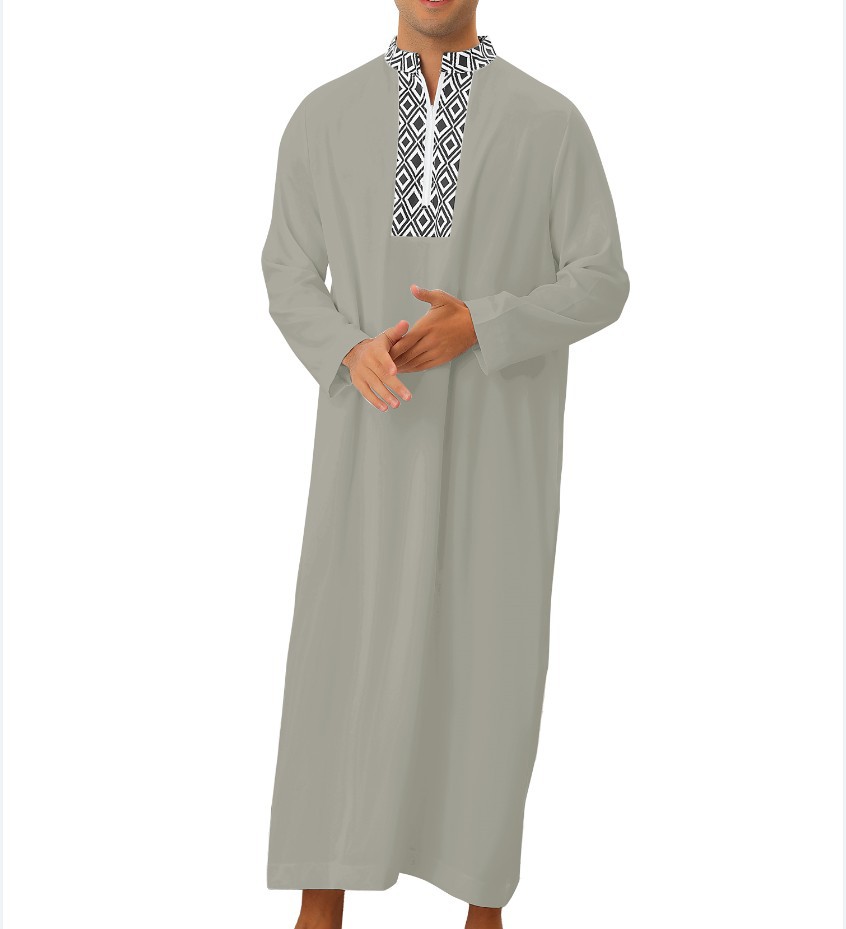 Robe ample pour homme avec poche et fermeture éclair, style arabe du Moyen-Orient, idéale pour la mode musulmane à Dubaï et en Malaisie._voghion.com