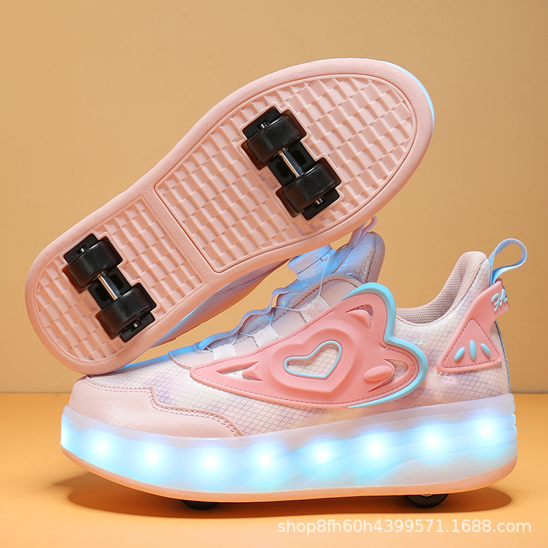 Factory wholesale cross-border children's heywalk shoes roller skating boys shoes double wheel explosive walking shoes students four-wheel roller skates with lights
