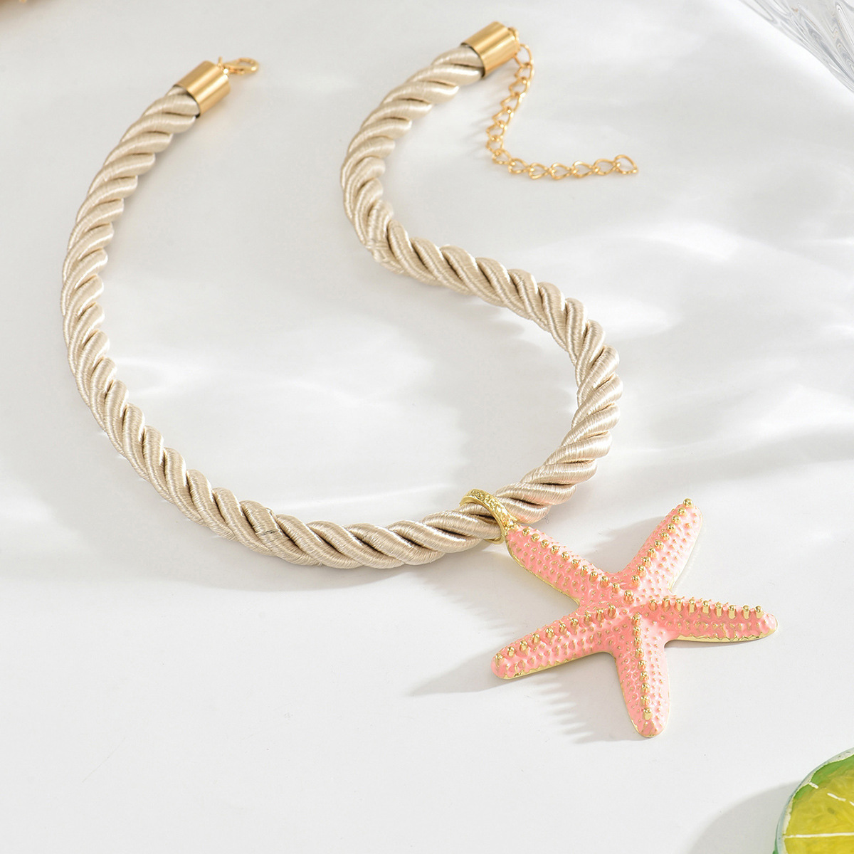 39g Weight Beach Modern Style Starfish Alloy Rope Woven Chain Lobster Trigger Clasp Closure Pendant Necklaces Wholesale