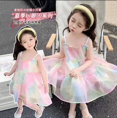 女童連衣裙2024夏裝新款洋氣蓬蓬網紗tutu公主裙a類兒童吊帶裙子