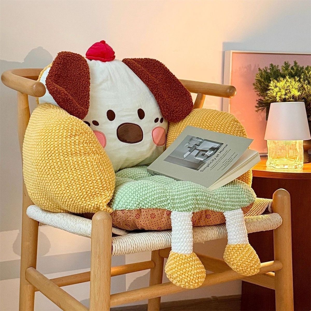 Yellow and green puff puppy cushion