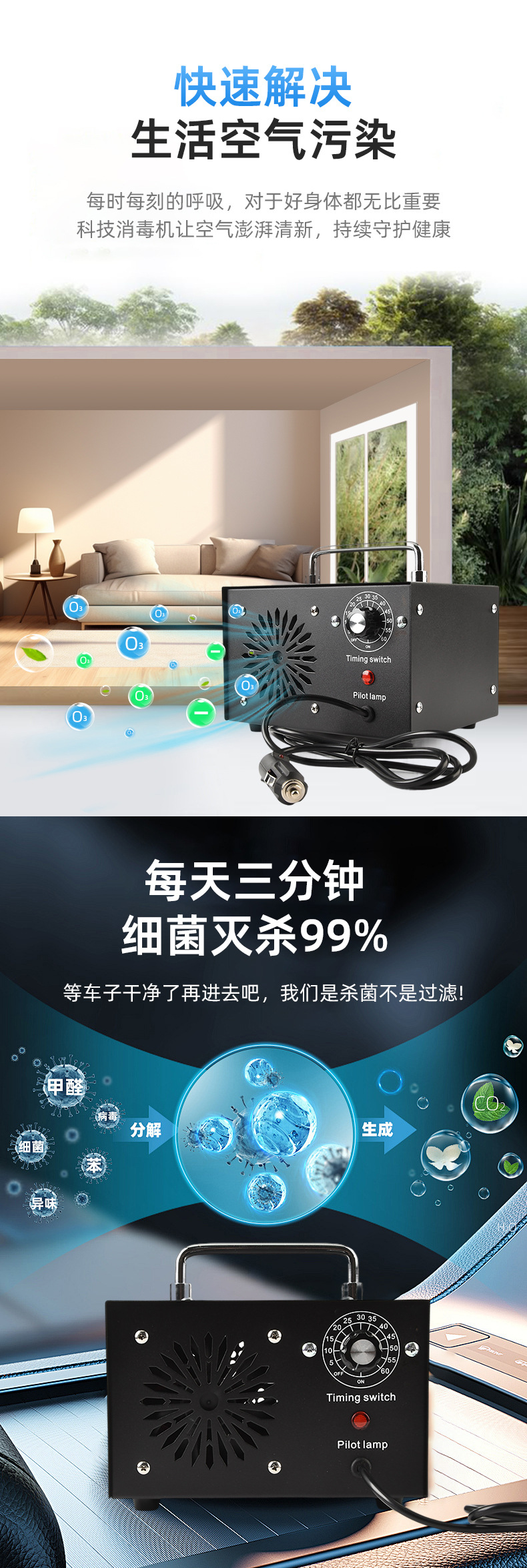 Manufacturer Wholesale Car Ozone Generator Practical Gift Car Air Sterilization and Deodorization Portable Purifier