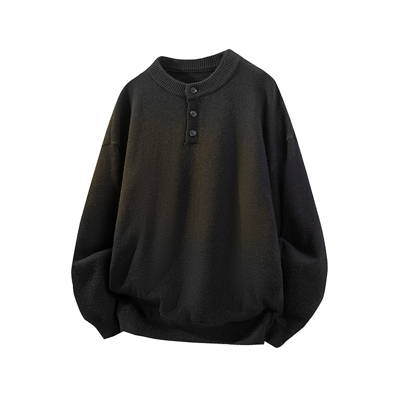 Cleanfit Henley Knit Sweater – Heavyweight Relaxed Pullover With Ribbed Hem_voghion.com