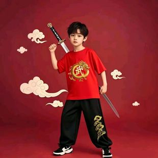 Children's Martial Arts Uniforms, Sanda Fighting Training Uniforms, Summer Short-Sleeved Chinese Style Kung Fu Performance Uniforms