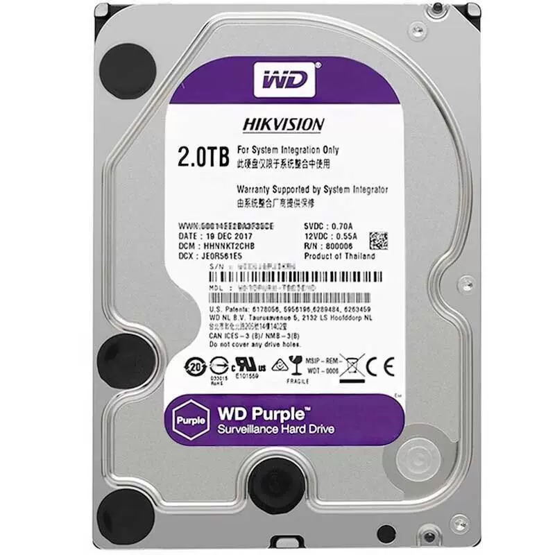 Жесткий диск SATA WD Purple WD20PURX 2 ТБ для систем видеонаблюдения, 3,5"