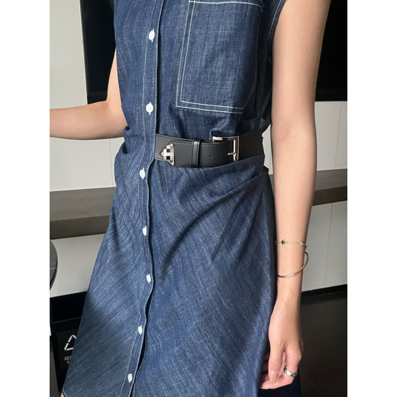 Stylish Design, Online Available, 26 Spring/Summer New Collection, Denim Dress with Triangle Logo and Leather Buckle Decoration for Women Stylish Design, Online Available, 26 Spring/Summer New Collection, Denim Dress with Triangle Logo and Leather Buckle Decoration for Women