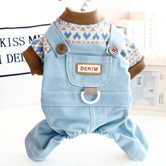 犬服春秋服浪晴色織バックパンツ四脚セット牽引可能小型犬テディペット6376