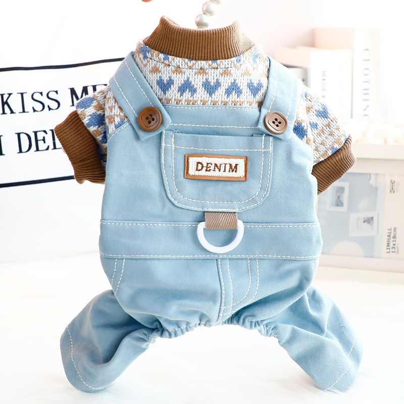 Dog Clothes Spring and Autumn Clothes Wave Fine Yarn-dyed Strap Pants Four-legged suit Traction Small Dog Teddy Pet 6376