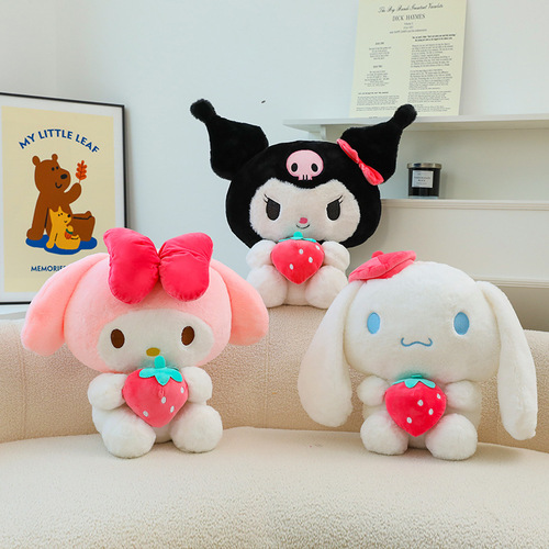 New Japanese Kuromi holding strawberry dress plush doll Kuromi little devil Melody doll rag doll