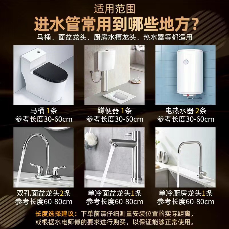 Factory Direct Supply 304 Stainless Steel Flexible Tubing Toilet Supply Water Pipe Wire Woven Metal Flexible Tubing 4/4 Stainless Steel Tubing
