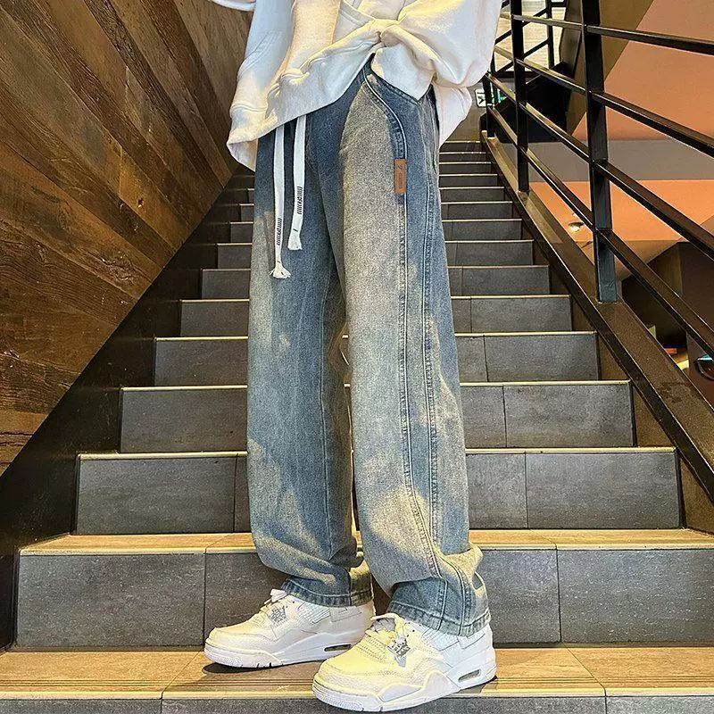 Мужские модные джинсы в американском стиле для внешней торговли, новые весенне-осенние прямые свободные повседневные длинные брюки с широкими штанинами 2025 года.