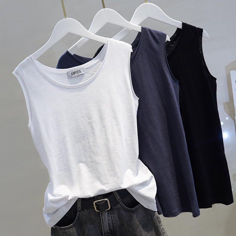 Internet Celebrity Sports Vest for Women's Summer Outer Wear Thin Bamboo Cotton Inner Wear Loose Sleeveless t Fitness Suspbottomer Bottoming Shirt Trbottomy