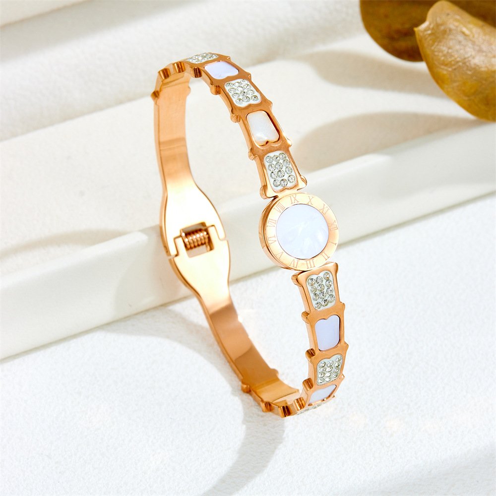 Titanium Steel Material IG Style Geometric Titanium Steel Shell Zircon Bangle In Bulk