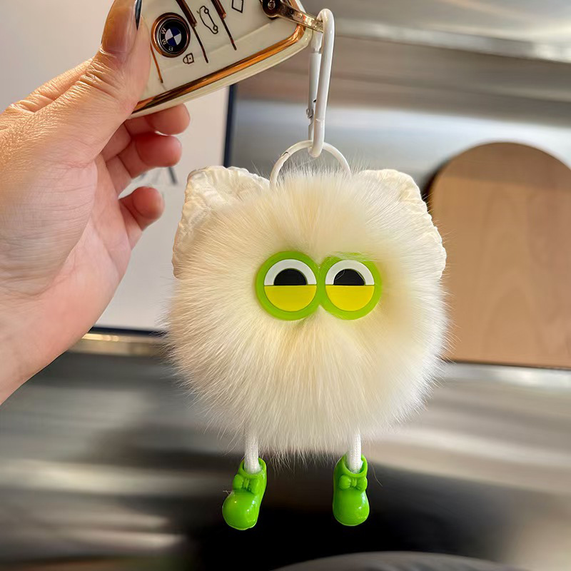 Grandes ojos arco peluche bolsas lindas llaveras de automóviles colgantes de bola de carbón imitación zorro colgantes de bola de pelo