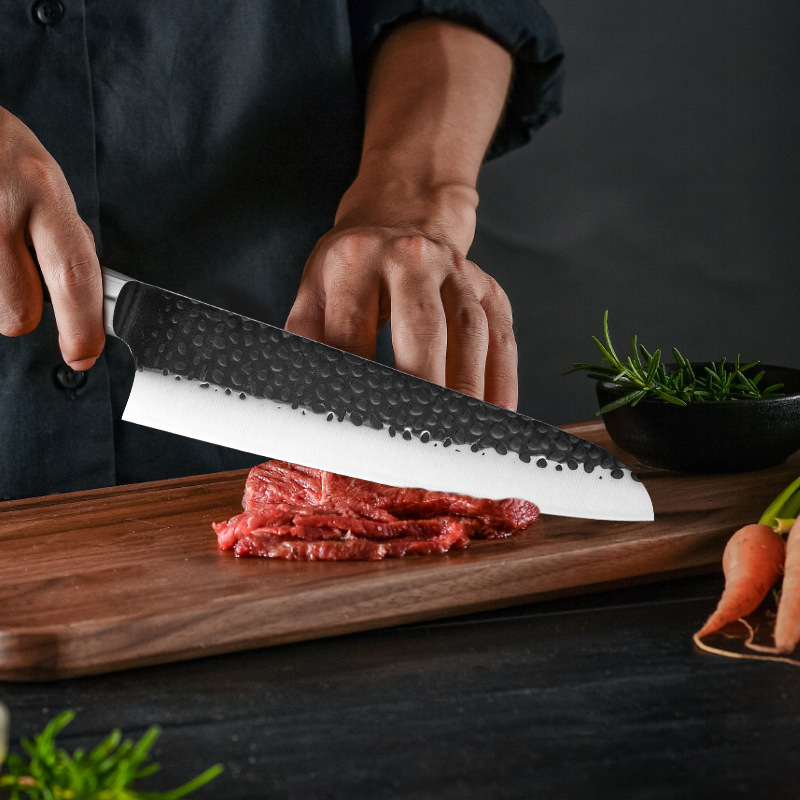 Cuchillo de chef forjado 4CR14 patrón de martillo de acero inoxidable 8 pulgadas cuchillo de cocina cortador de carne generación transfronteriza de pelo
