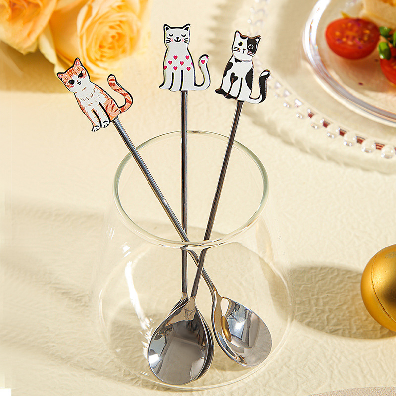 Kreativer, niedlicher Cartoon-Katzen-Löffel aus Edelstahl 304 – ideal zum Umrühren von Desserts und Kaffee – hochwertiges Geschenk_voghion.com