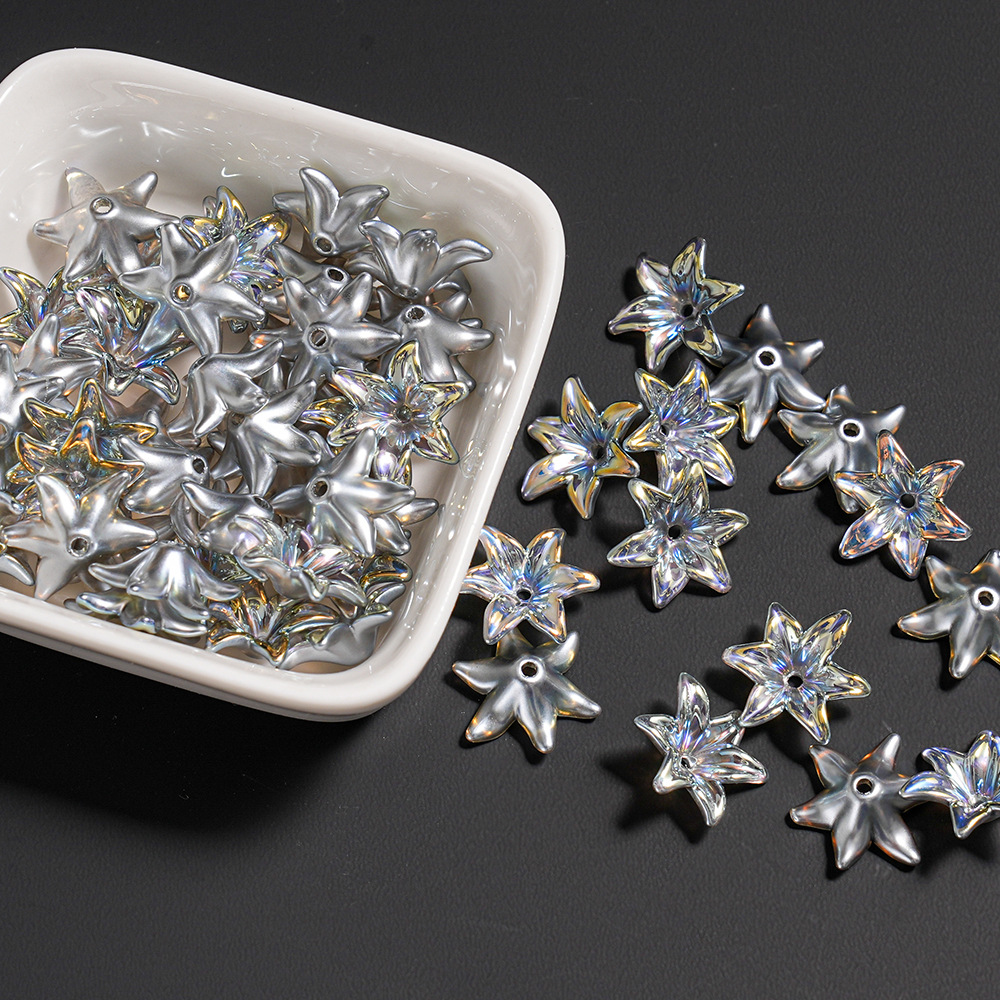 Cristal transparente con cuentas, flor de cuerno de lirio, colgante de teléfono móvil, llavero, colgante de cadena trasera, decoración pequeña