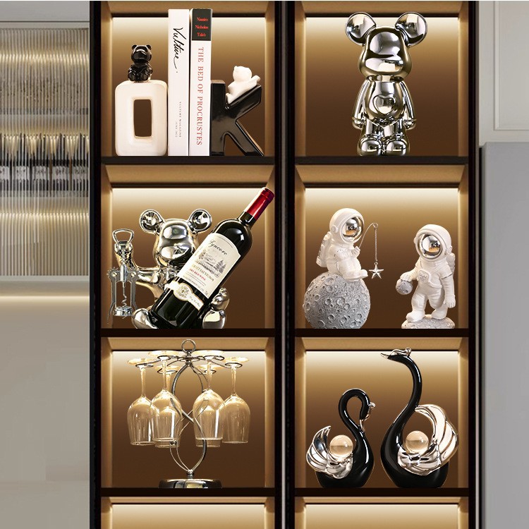 乔迁入户暴力熊红酒架酒柜摆件轻奢高档玄关电视柜餐边柜家居装饰