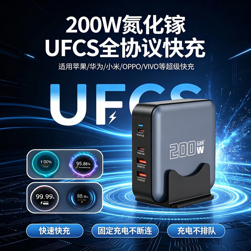 Exclusive for cross-border sales: 200W GaN UFCS Fusion Protocol Multi-port USB Charger Super Fast Charging Head for Laptops Exclusive for cross-border sales: 200W GaN UFCS Fusion Protocol Multi-port USB Charger Super Fast Charging Head for Laptops