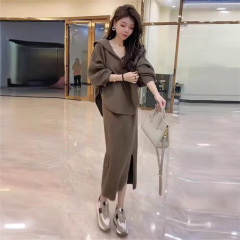 大码女装时尚小众拼接连帽春秋休闲胖MM韩系2-300斤半身裙两件套